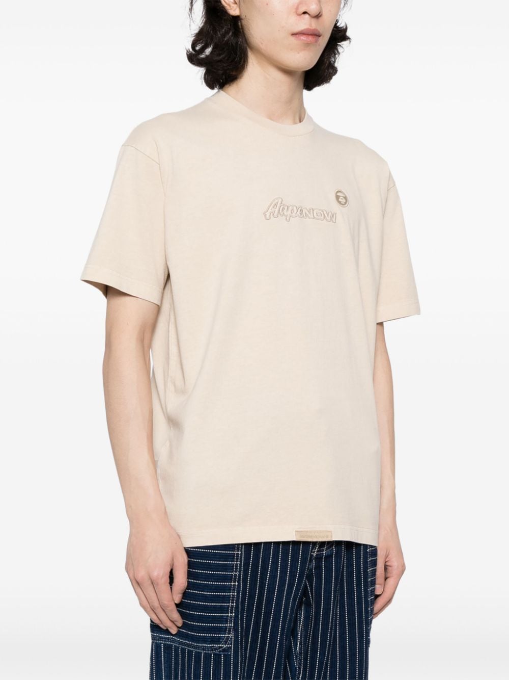 Shop Aape By A Bathing Ape Logo-embroidered Cotton T-shirt In Brown