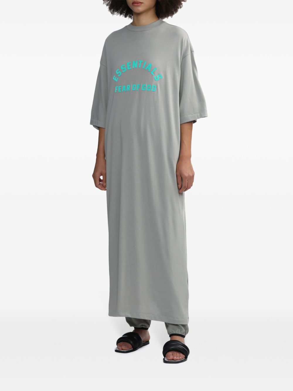 Shop Essentials Logo-print T-shirt Dress In 灰色