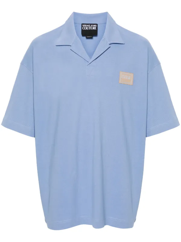 Versace Jeans Couture logo-appliqué Cotton Polo Shirt Blue