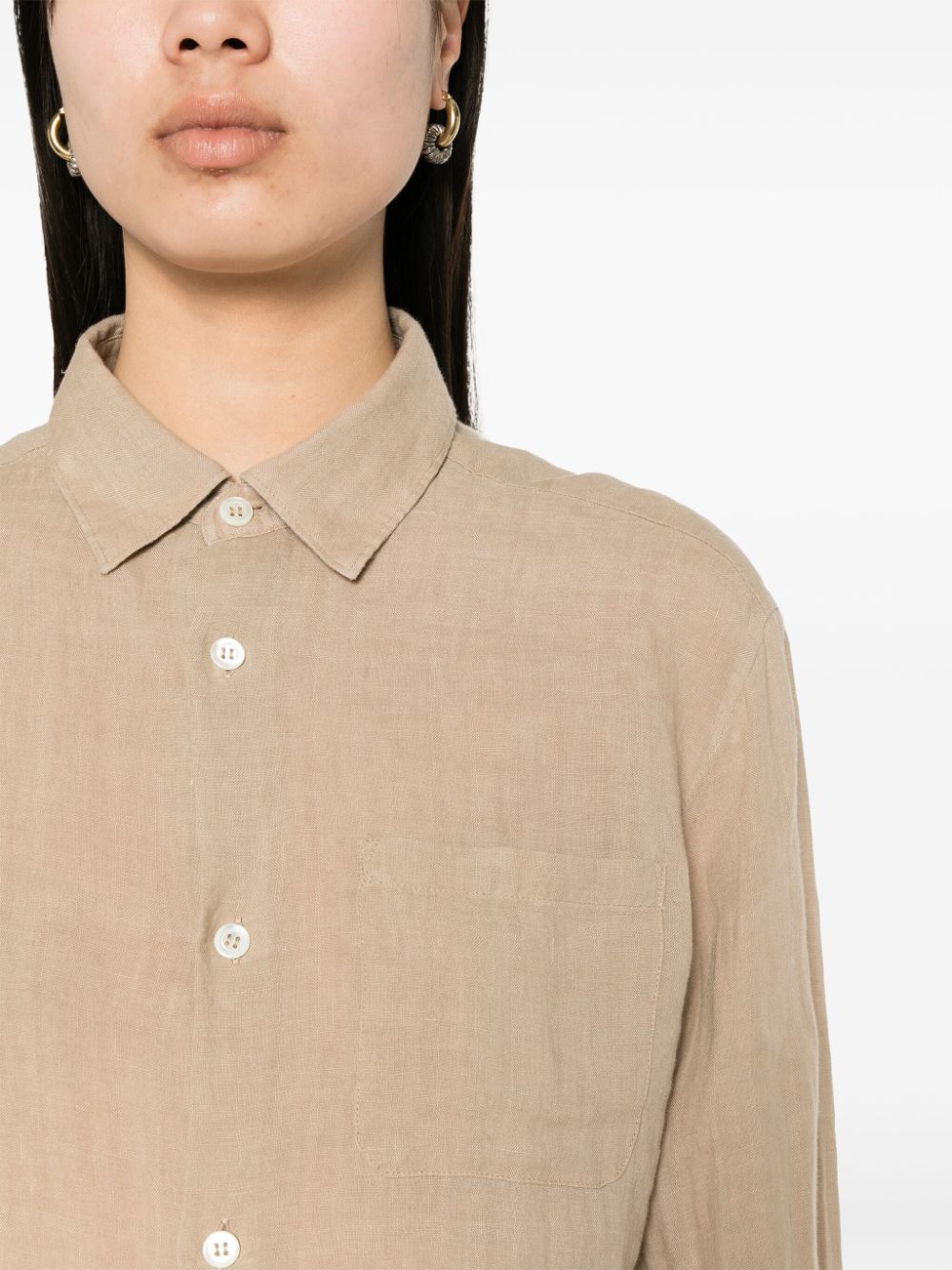 Shop Apc Classic-collar Linen Shirt In Neutrals