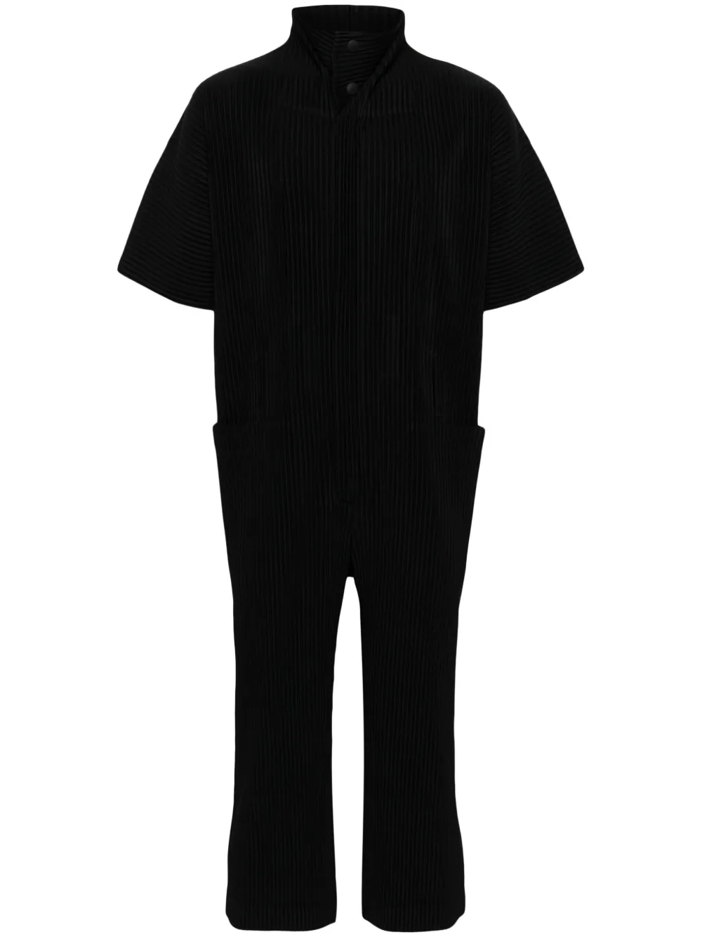 Shop Issey Miyake Pleats Bottoms Zip-up Jumpsuit In Black