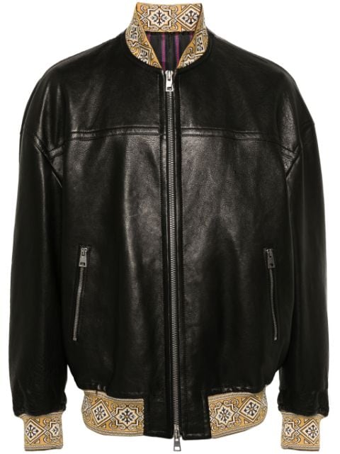 ETRO embroidered-logo leather jacket