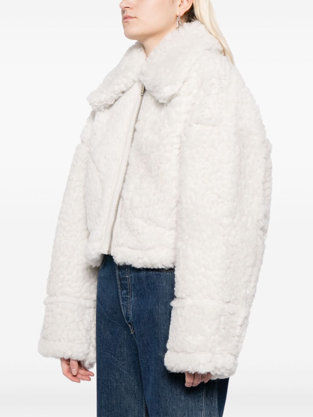 Shop Halfboy Cropped Shearling Jacket In White