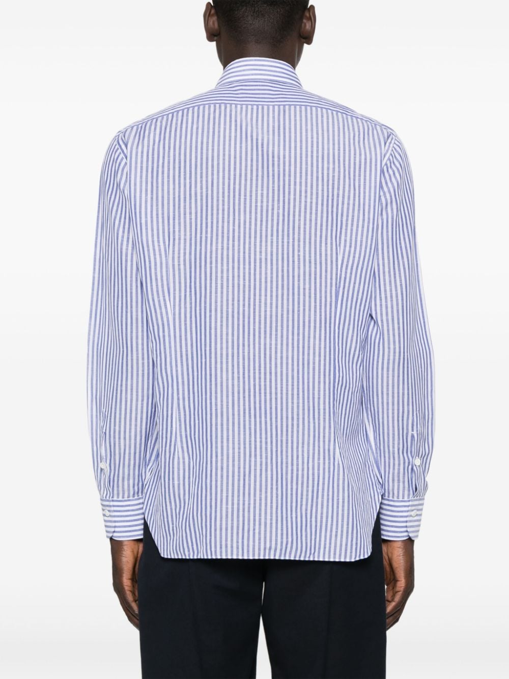 Shop Barba Striped Cotton Linen Shirt In Blue