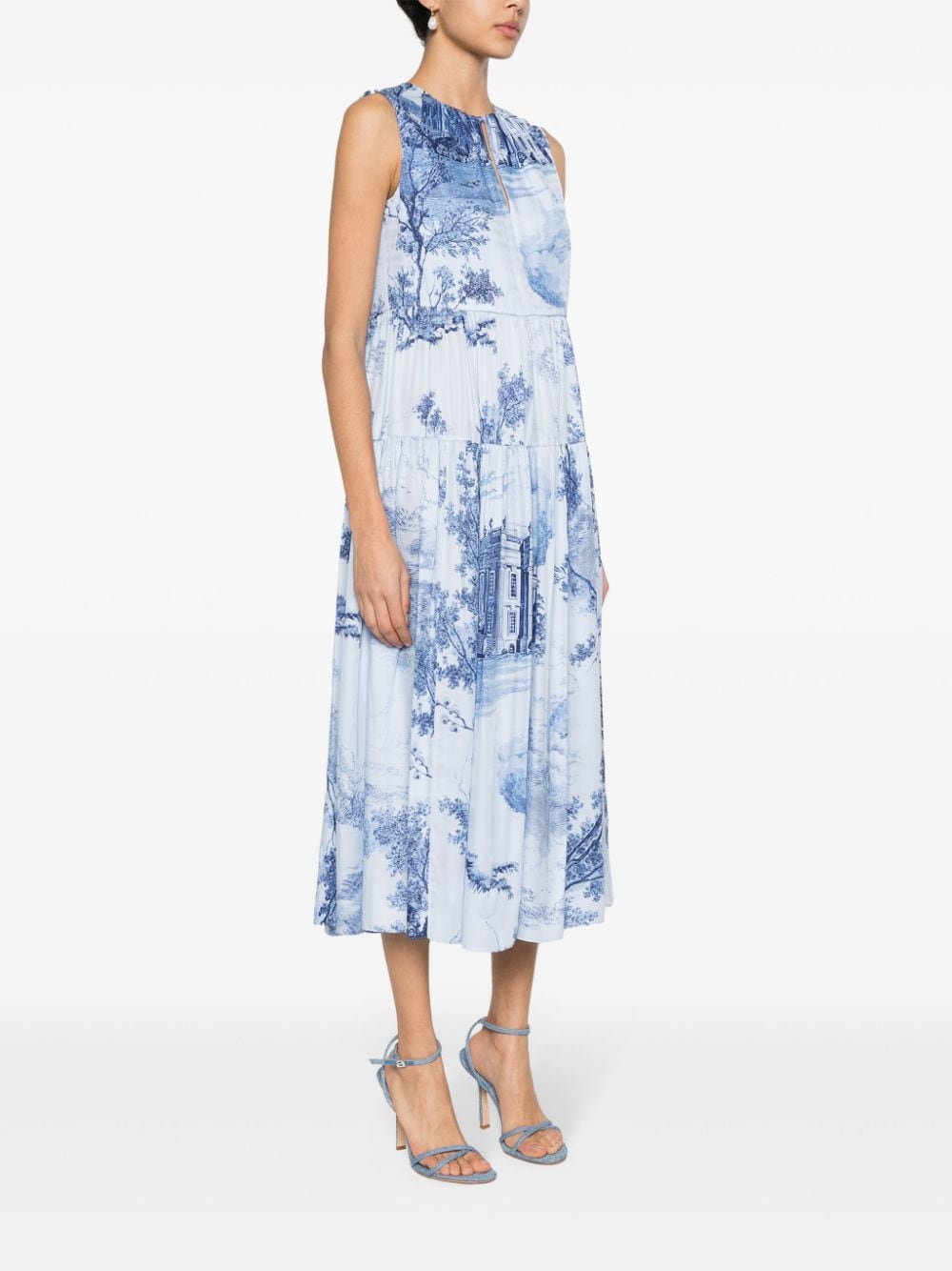 Erdem Midi-jurk met palmboomprint Blauw