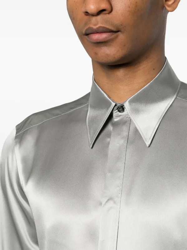 Dolce & Gabbana satin-weave Silk Shirt | Grey | FARFETCH