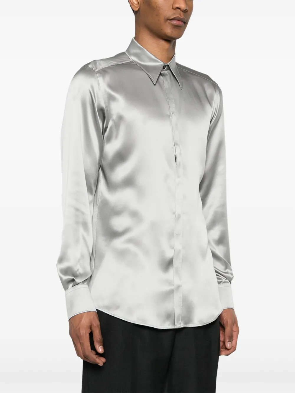 Shop Dolce & Gabbana Satin-weave Silk Shirt In Grey