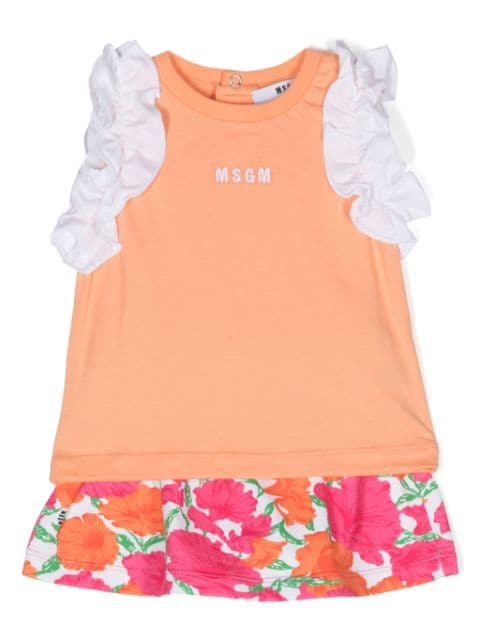 MSGM Kids logo-embroidered cotton skirt set