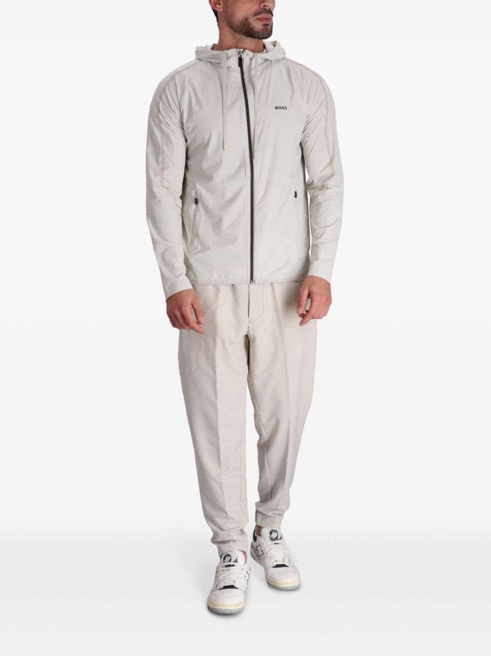 Shop Hugo Boss Water-repellent Tapered Trousers In Neutrals