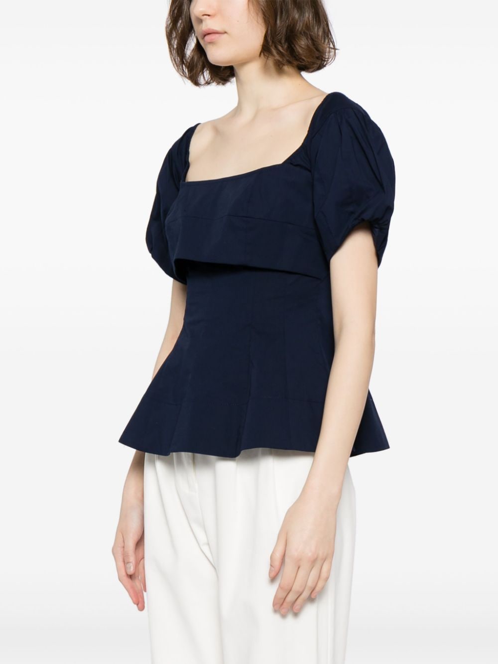 Shop Staud Palermo Square-neck Blouse In Blue