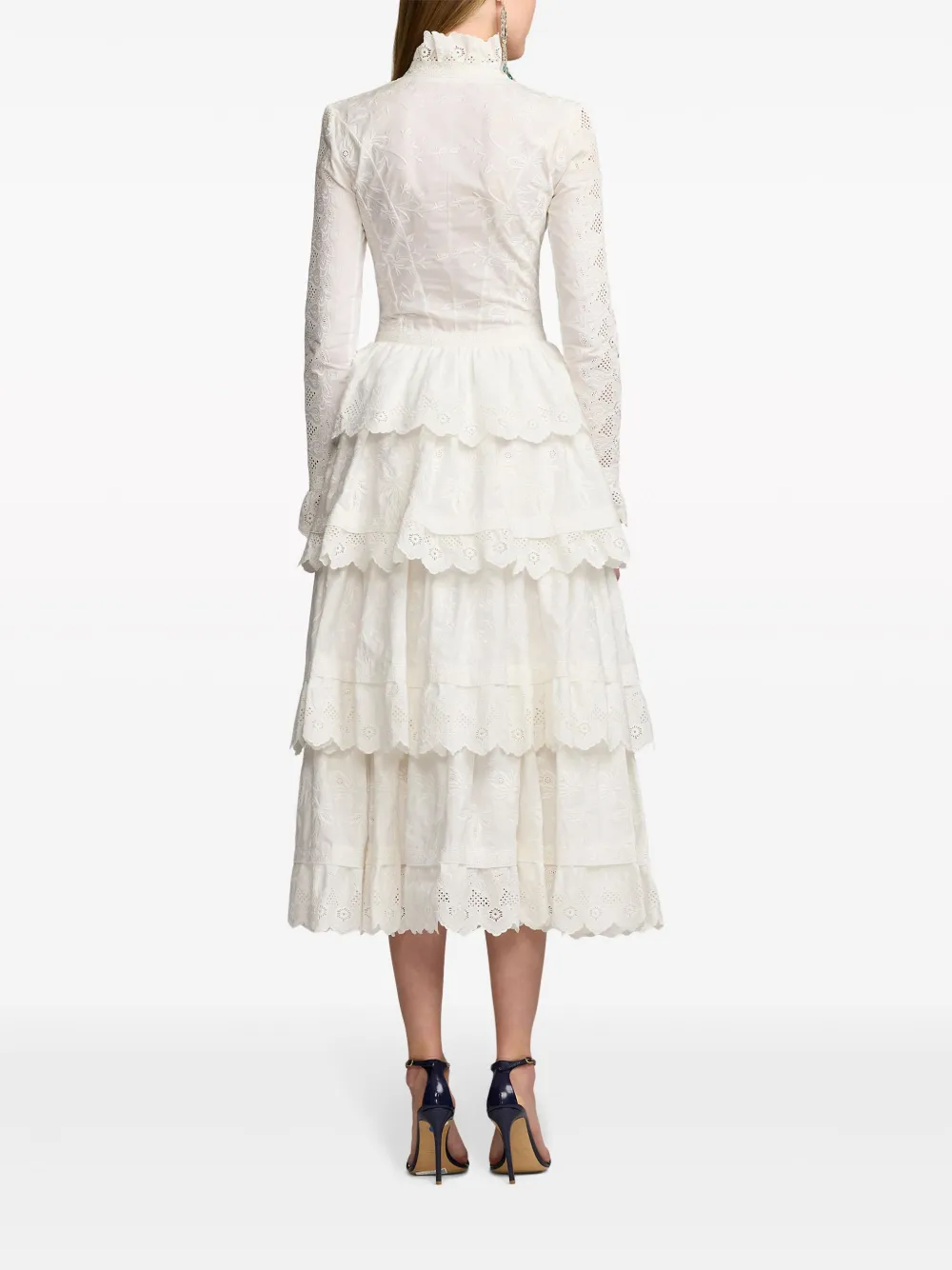 Polo Ralph Lauren Stella Embroidered Poplin Midi Dress In 白色