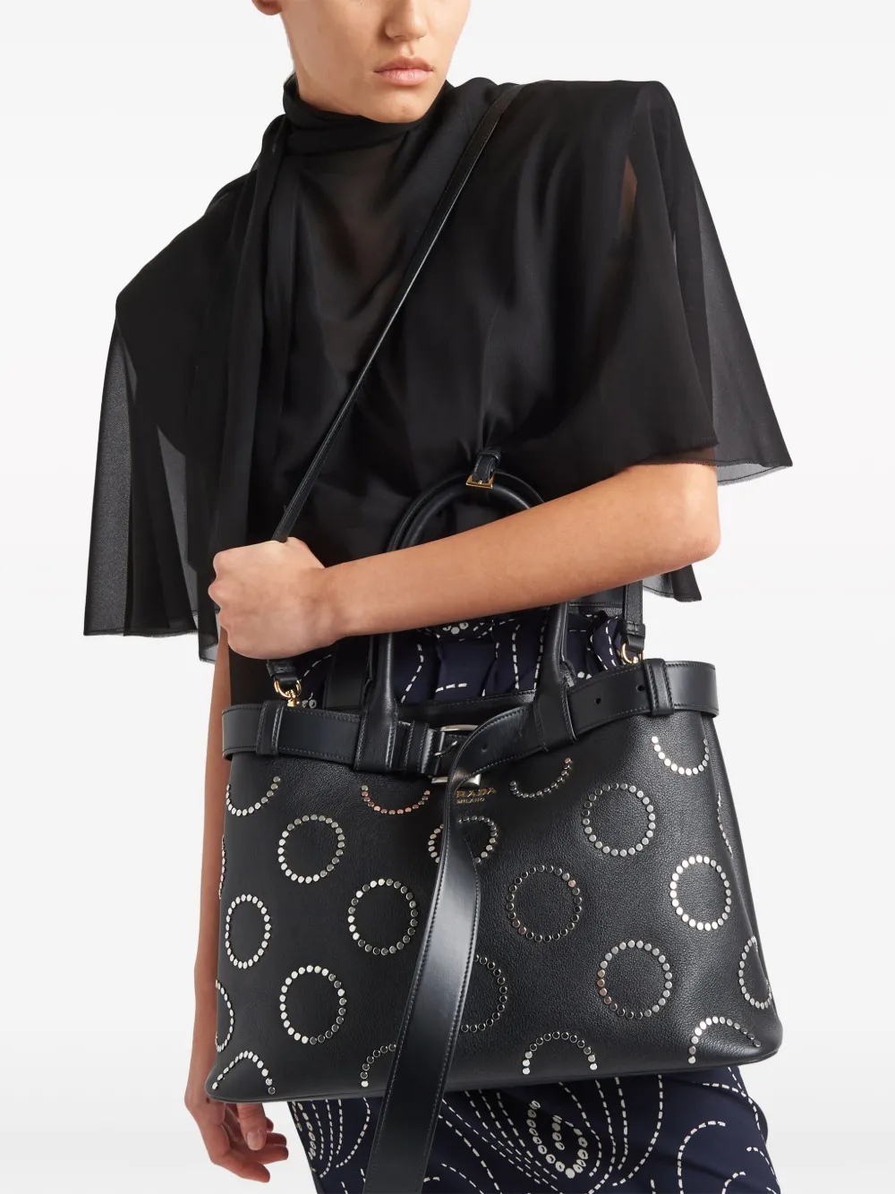 Prada Shopper verfraaid met studs Zwart