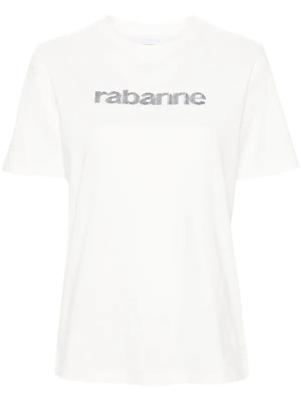 Rabanne Sequined-logo Cotton T-shirt in White