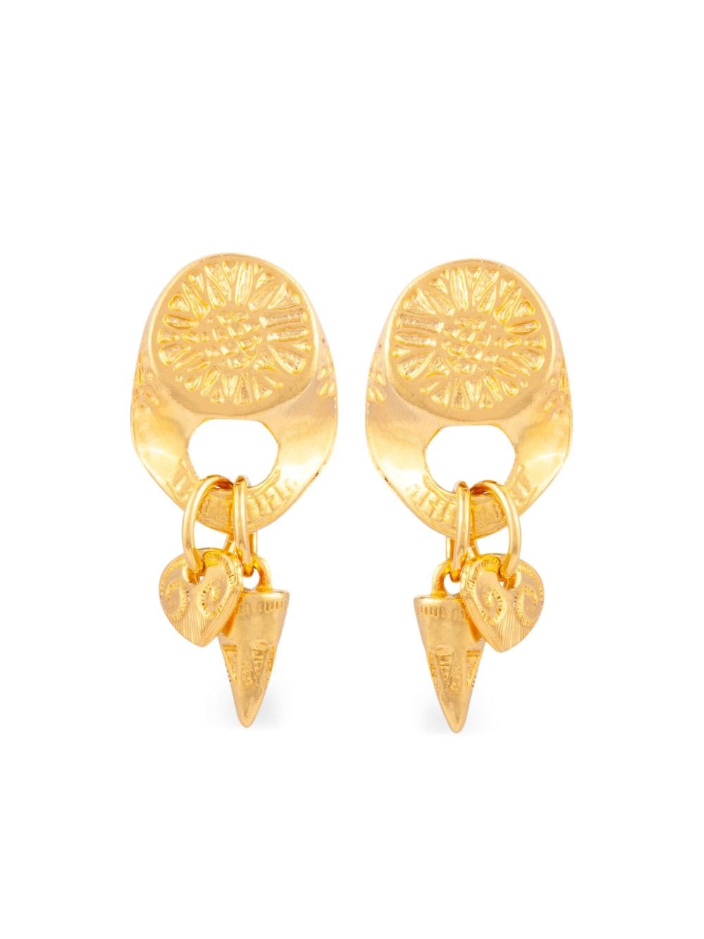 Pre-owned Susan Caplan Vintage 1990s Stylised Clip-on Earrings In Gold