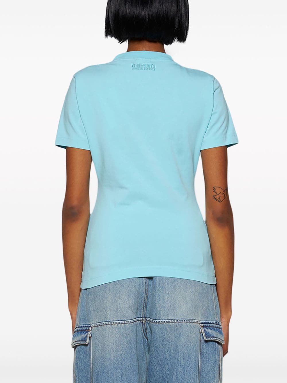 Shop Vetements Rhinestone-logo Crew Neck T-shirt In Blue