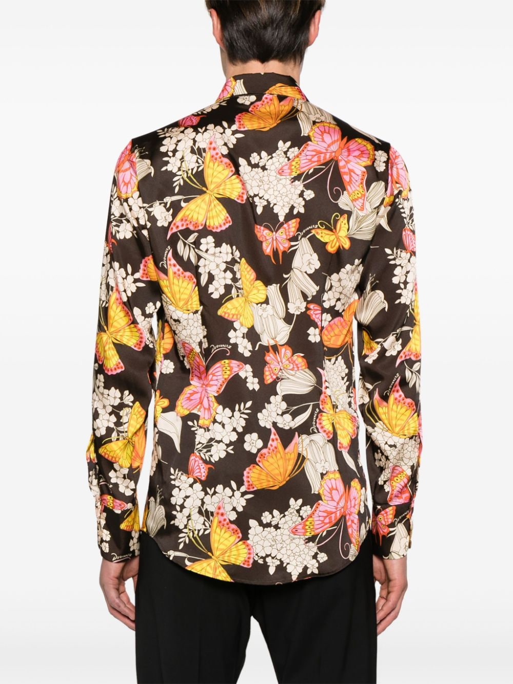 Shop Dsquared2 Butterfly-print Satin Shirt In Brown