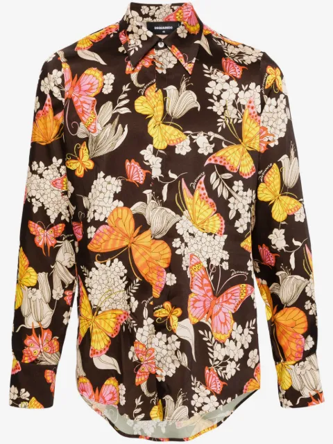 DSQUARED2 chemise en soie à imprimé papillon