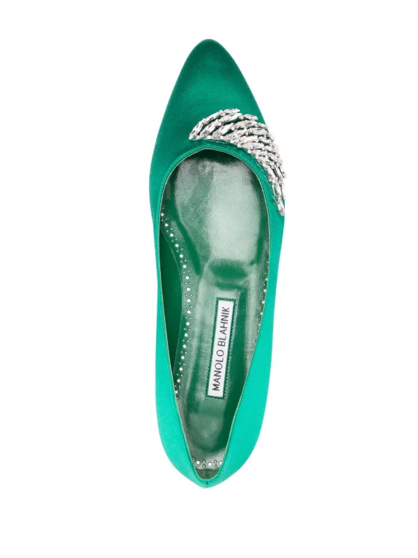 MANOLO BLAHNIK グリーン フラットシューズ