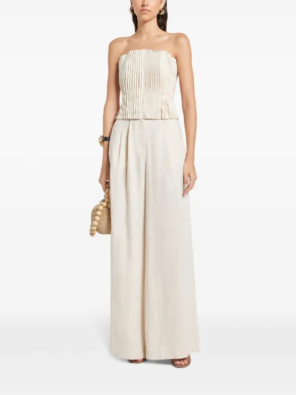 【Staud】 Sashaプリーツリネンワイドレッグパンツ STAUD Sasha Linen wide-leg Trousers | Neutrals | FARFETCH