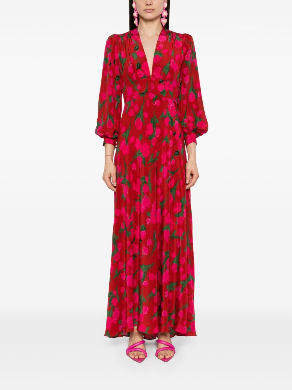 Shop Rixo London Emory Floral-print Maxi Dress In Red