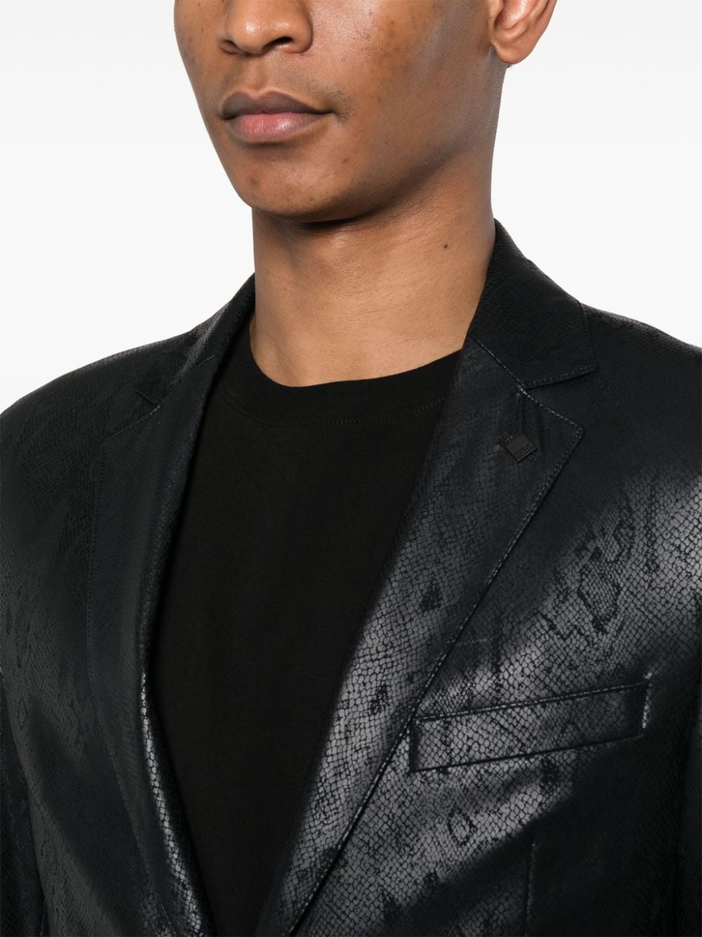 Shop Karl Lagerfeld Smart Snakeskin-effect Blazer In 黑色