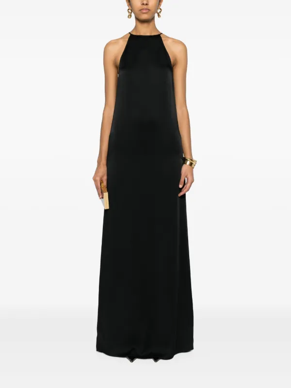 white christmas dresses Yves Saint Laurent by Tom Ford Silk Leopard Cut Out Maxi Dress YSL, 20 –  Basha Gold main image 0