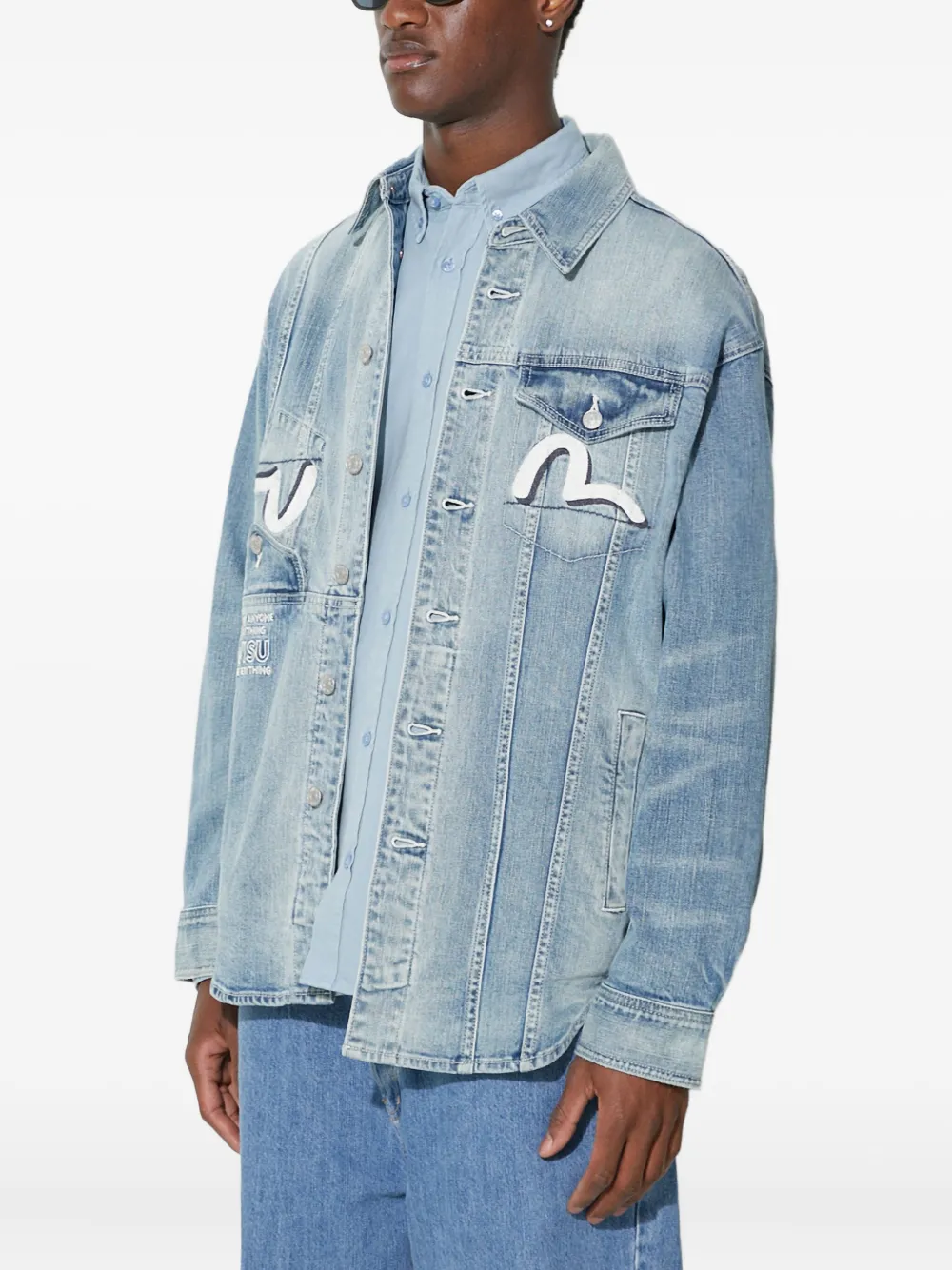 EVISU Denim jack met patchwork Blauw