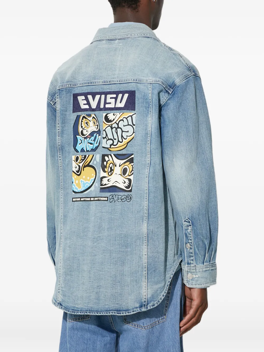 EVISU Denim jack met patchwork Blauw