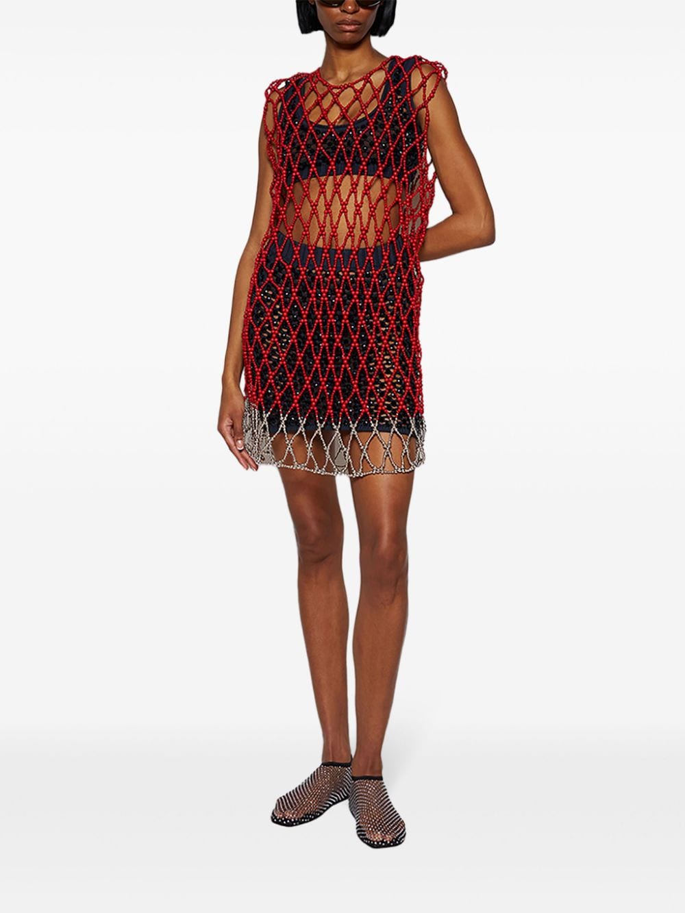 Shop Diotima Deidre Beaded Minidress In Red