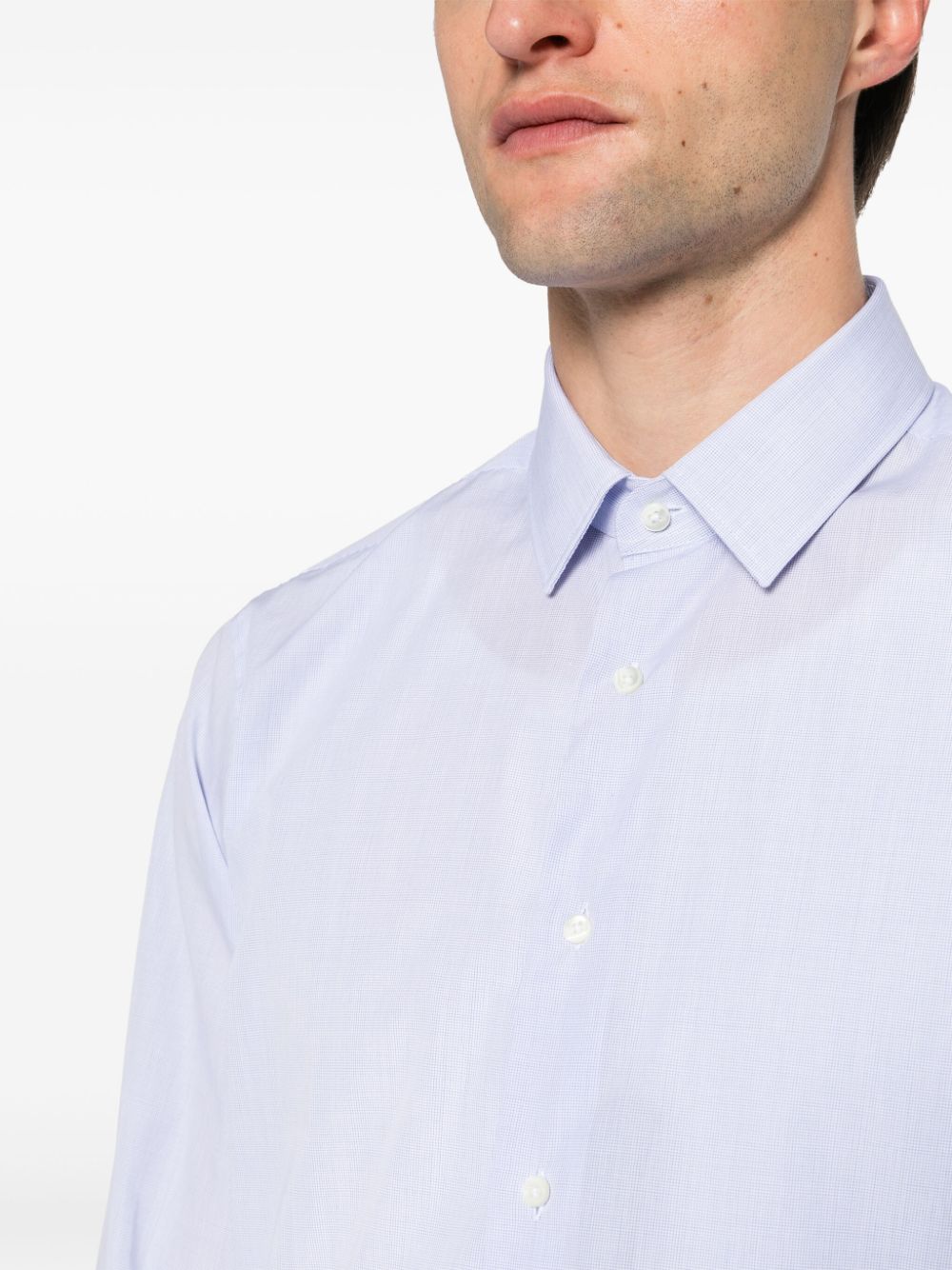 Shop Canali Windowpane-print Cotton Shirt In Blue