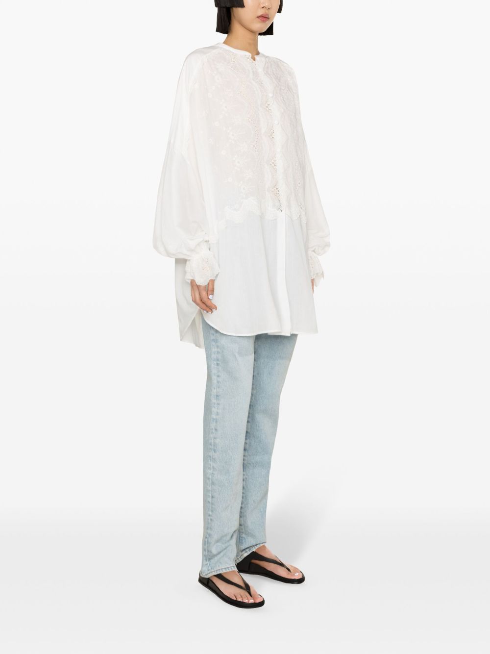 Shop Ermanno Scervino Lace-embroidered Cotton Blouse In 白色