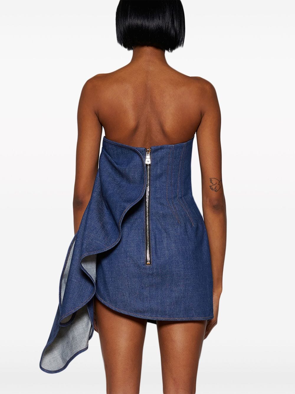 Shop Laquan Smith Ruched Denim Mini Dress In Blau