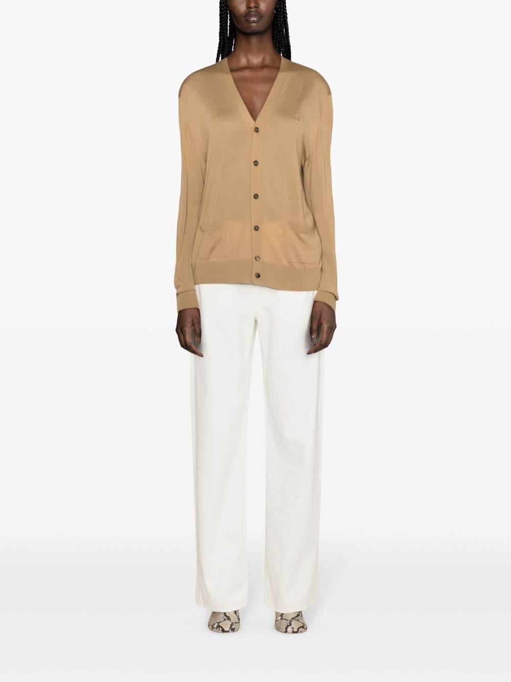 Shop Dsquared2 Logo-embroidered Wool Cardigan In Neutrals
