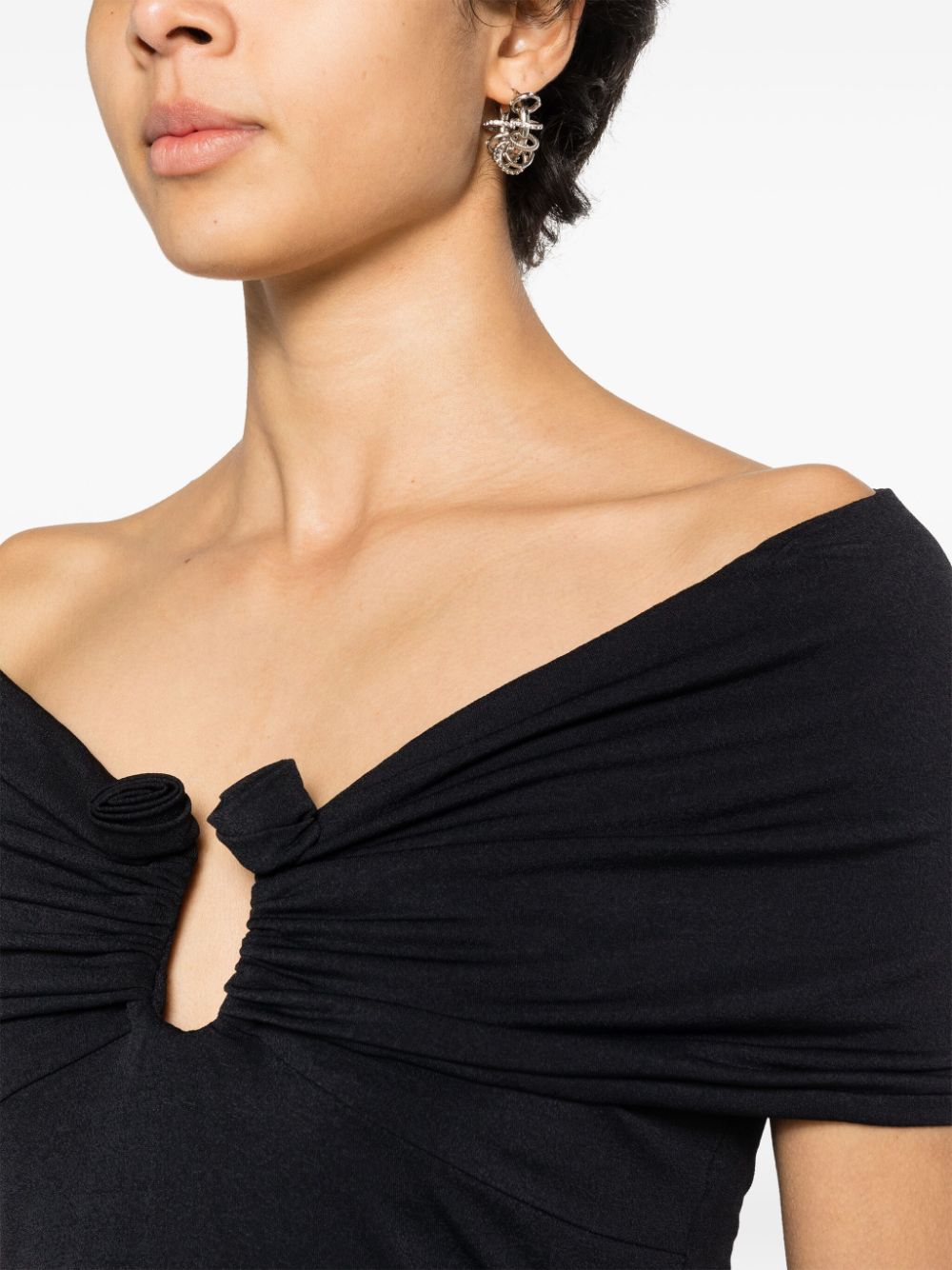 Shop Magda Butrym Off-shoulder Cropped Blouse In Black