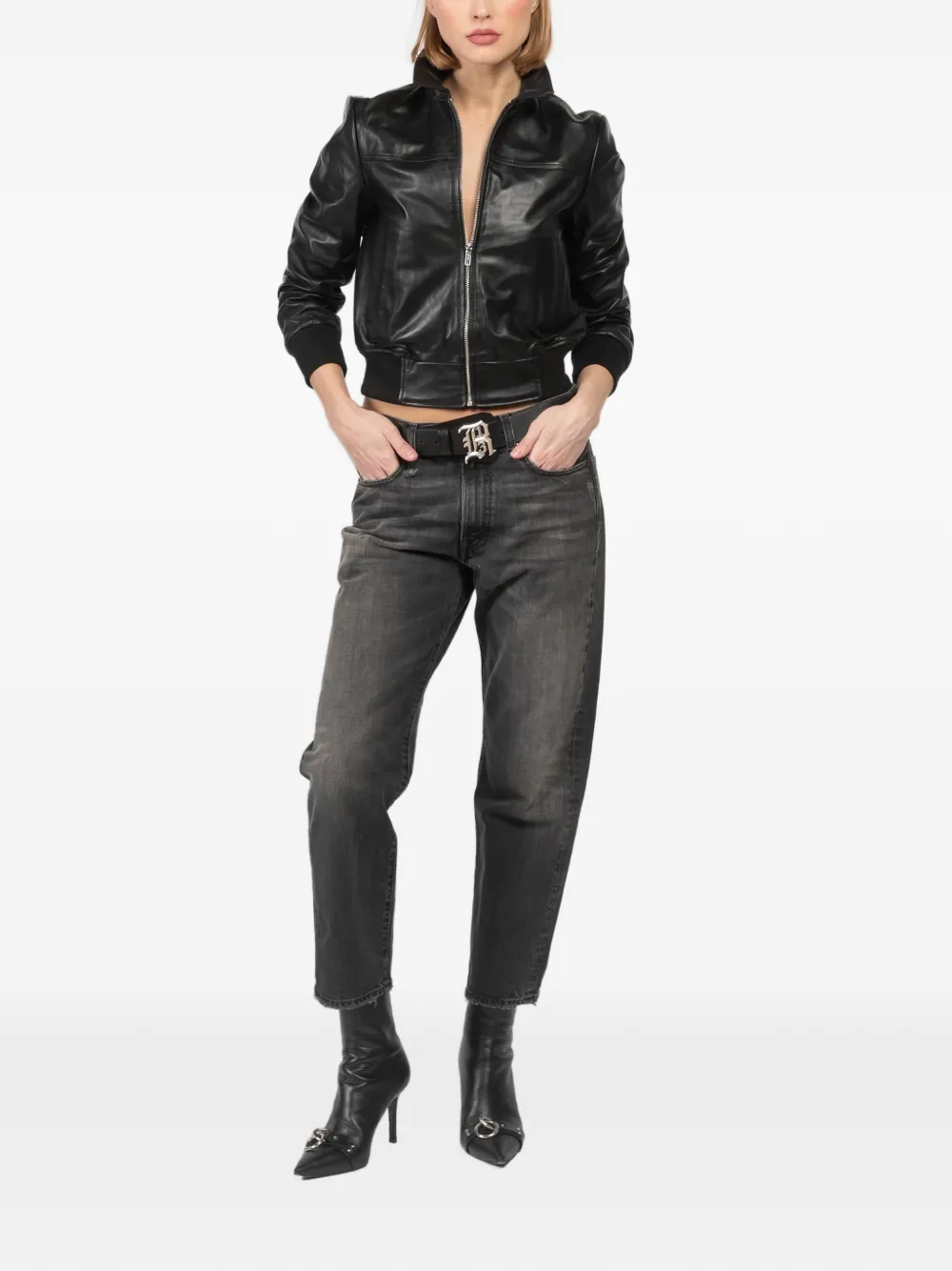 R13 ring-detail pointed boots Zwart