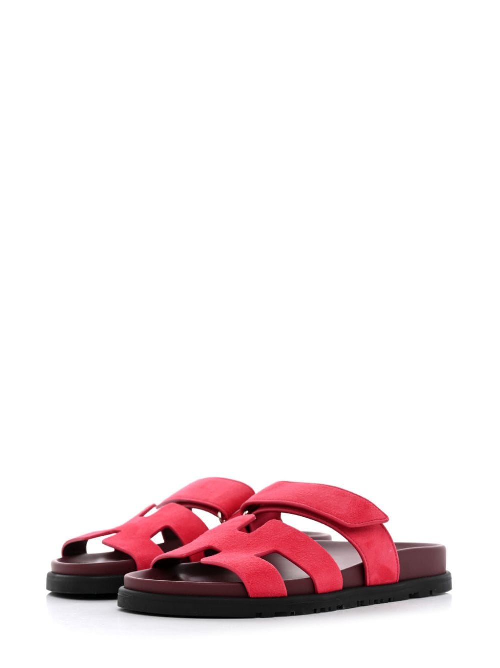 Pre-owned Hermes Chypre Flat Suede Sandals In Pink