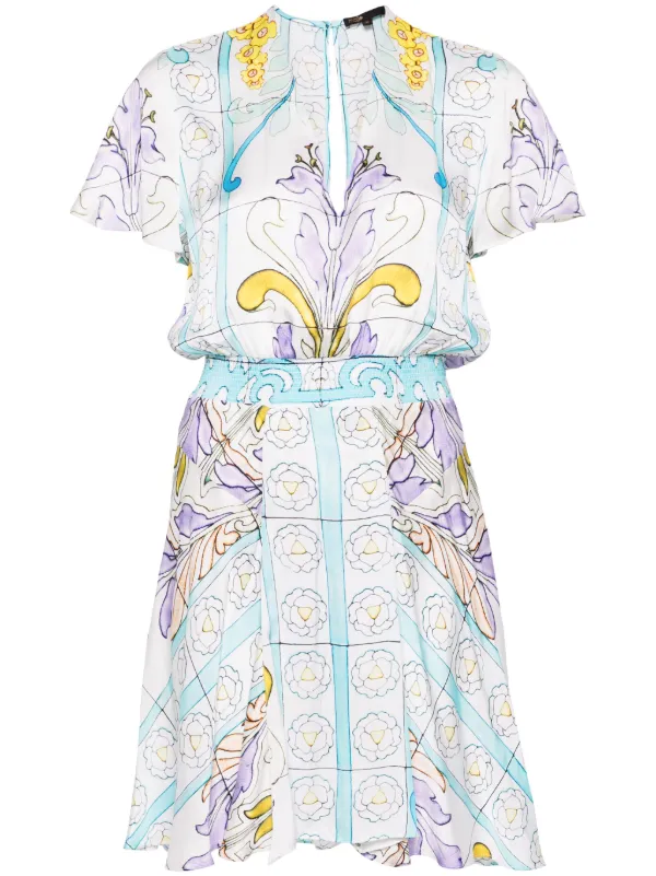 Maje Mosaic print Satin Minidress White FARFETCH AE