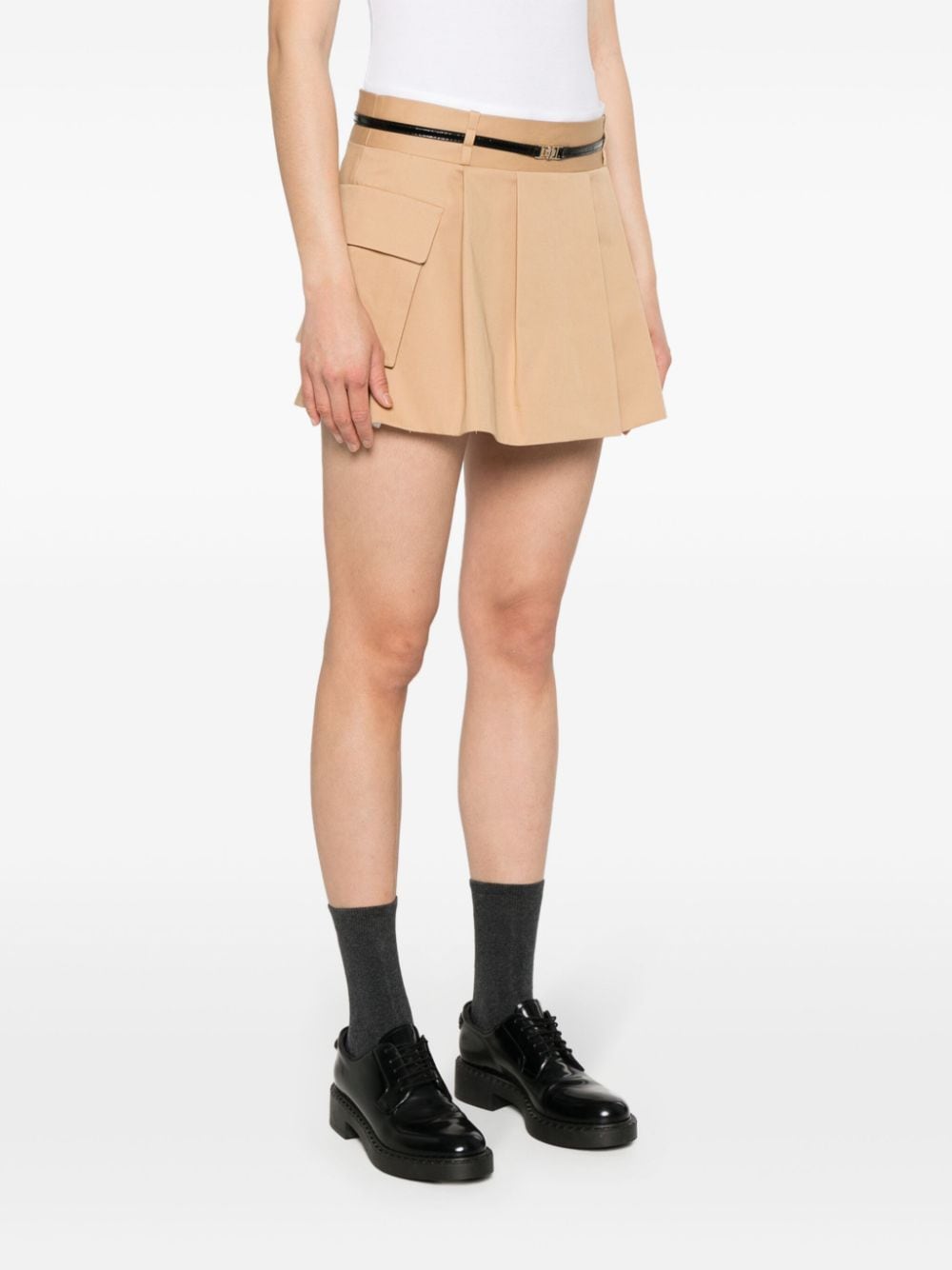 Shop Maje Pleat-detail Belted Mini Skirt In Braun