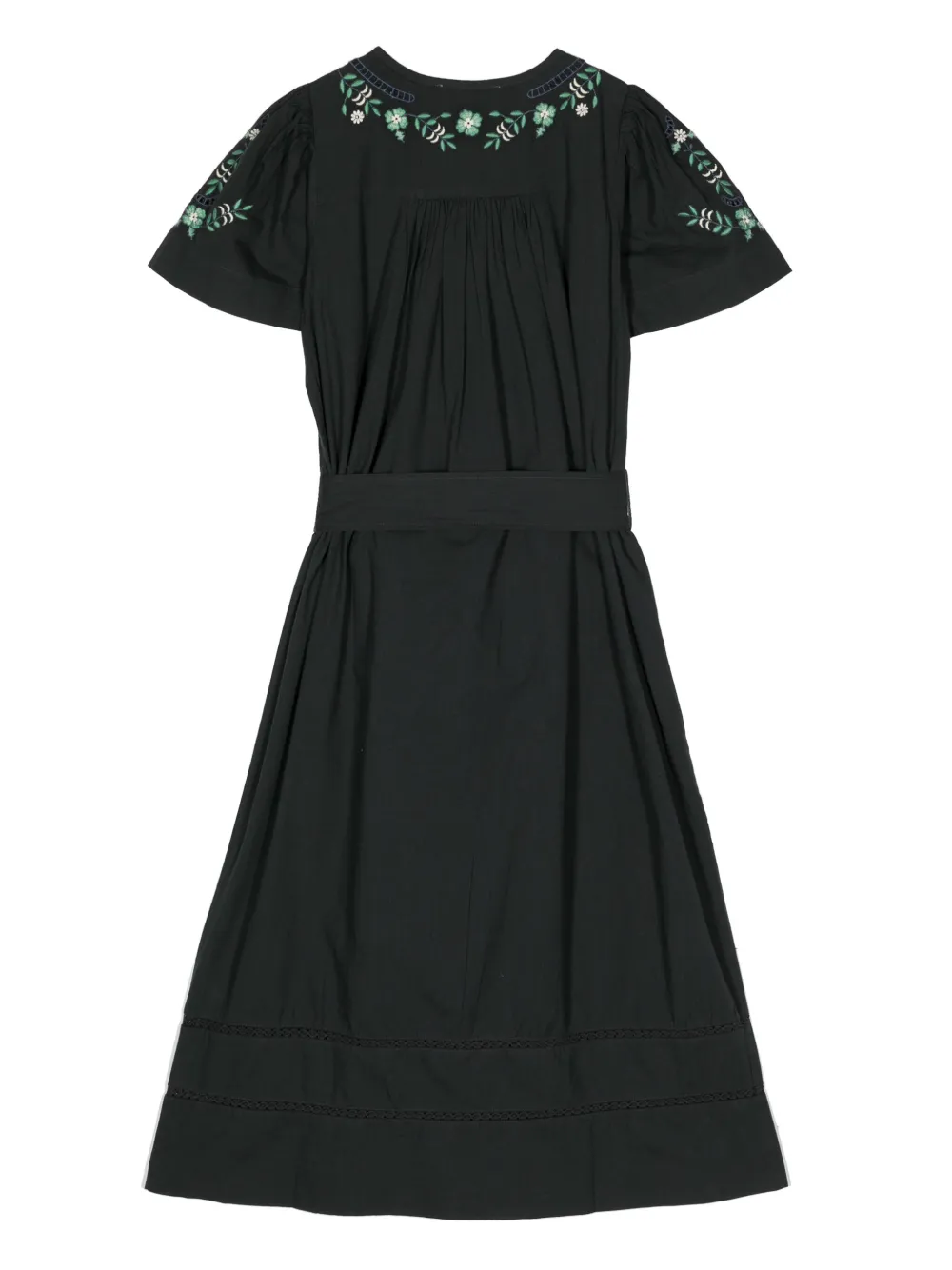 Shop Bonpoint Floral-embroidered Cotton Dress In Black