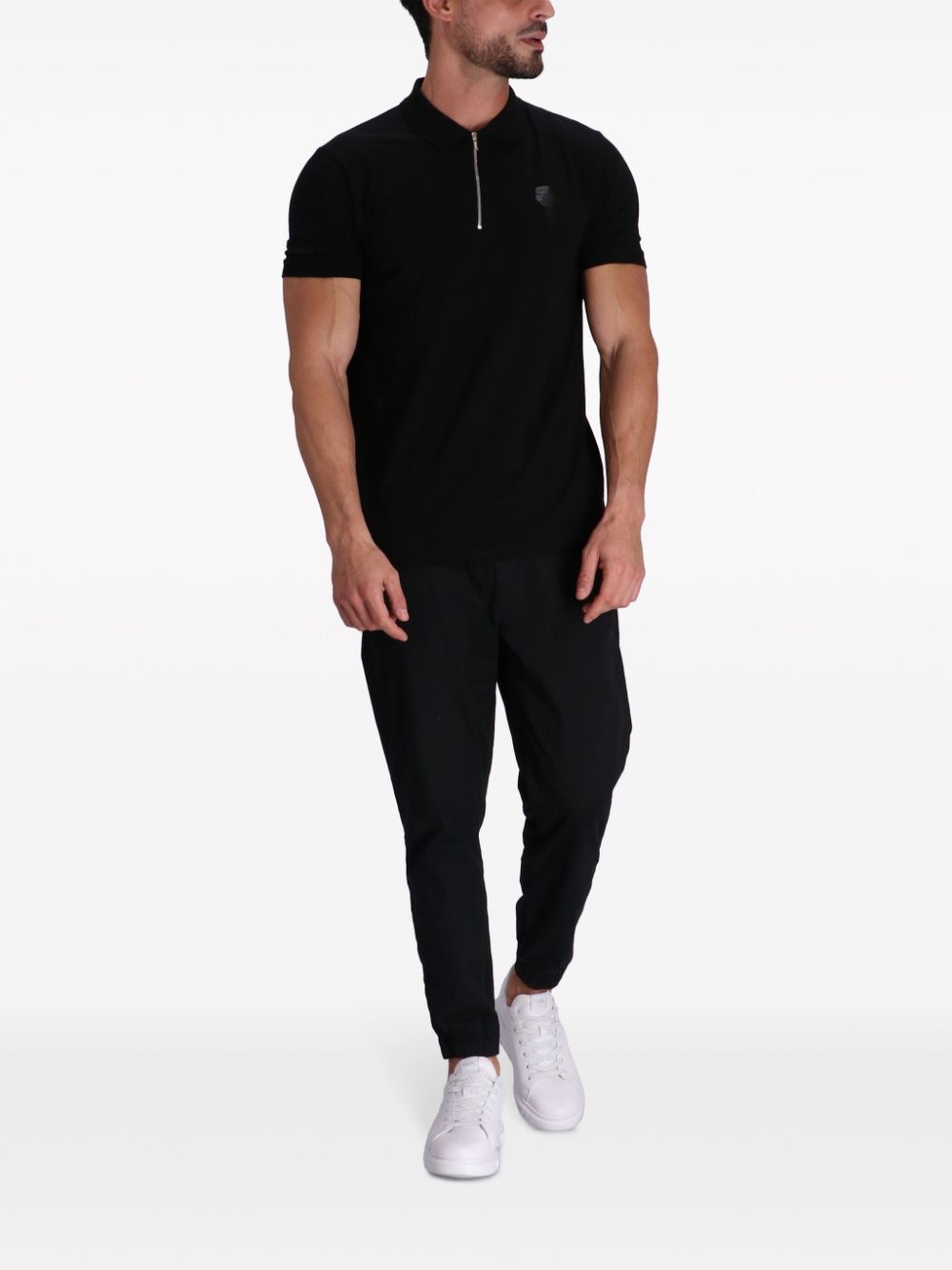 Shop Karl Lagerfeld Logo-appliqué Cotton Polo Shirt In Black