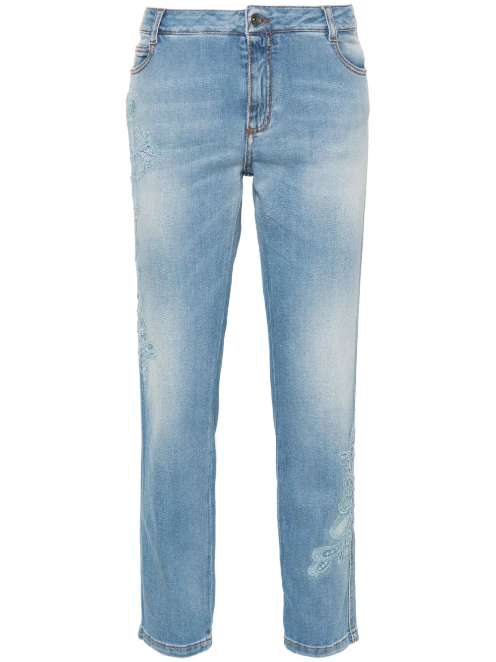 Ermanno Scervino Denim Mid Rise Skinny Jeans W/embroidery In Blue