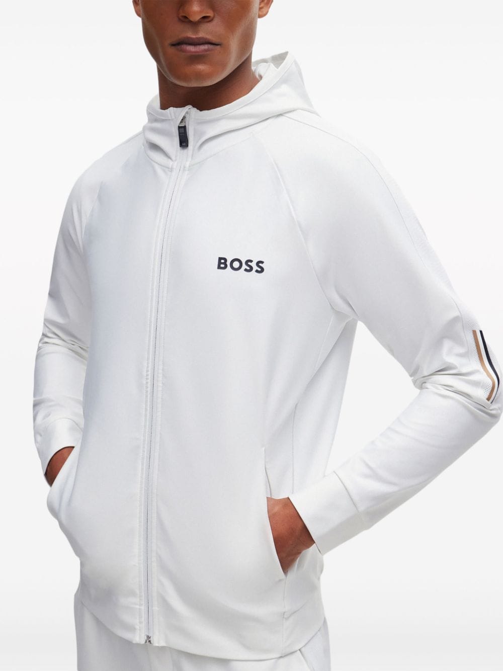 Shop Hugo Boss Logo-print Zip-up Hoodie In White