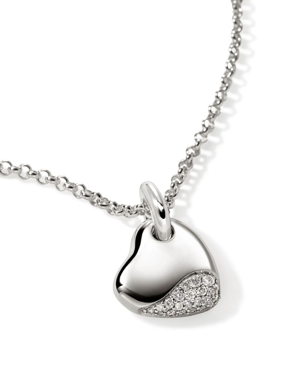 John Hardy sterling silver Pebble Heart diamonds necklace - Zilver