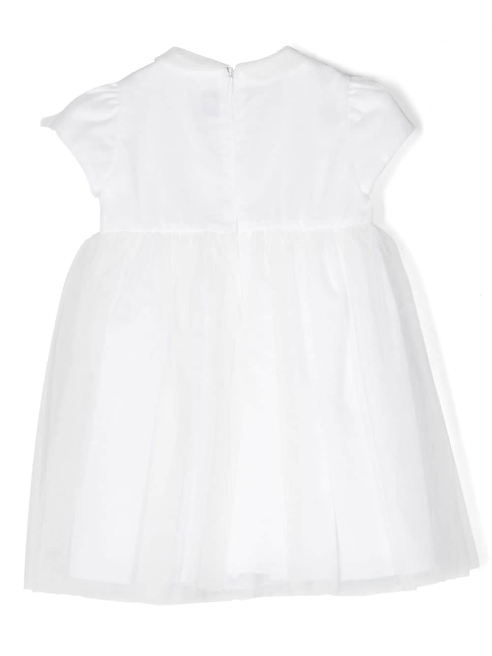 Shop Il Gufo Floral-appliqué Tulle Dress In White