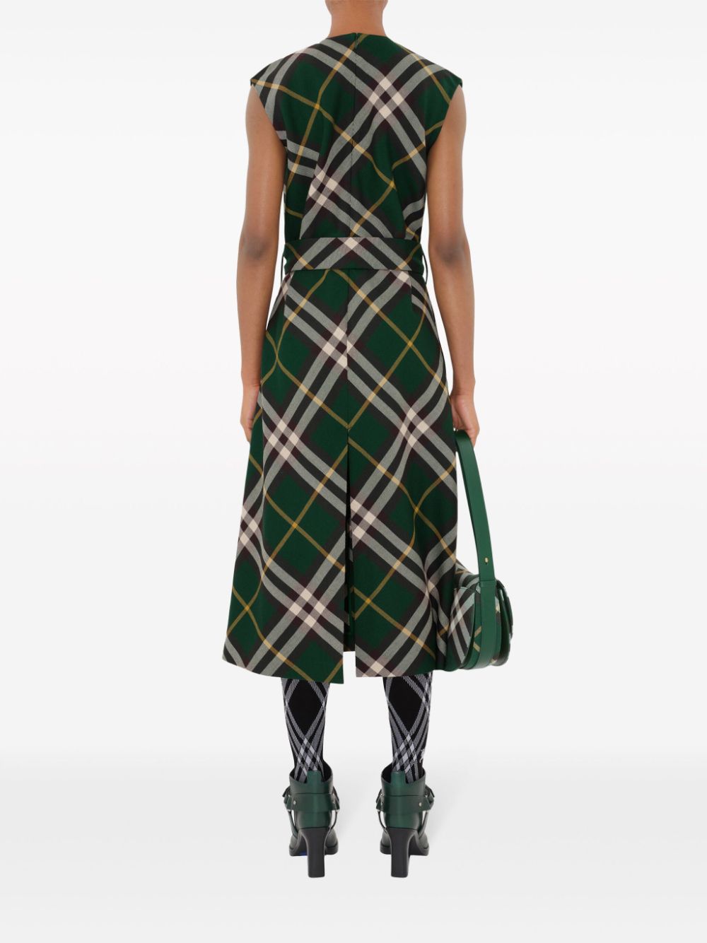Shop Burberry Novacheck Wool Midi Dress In Green
