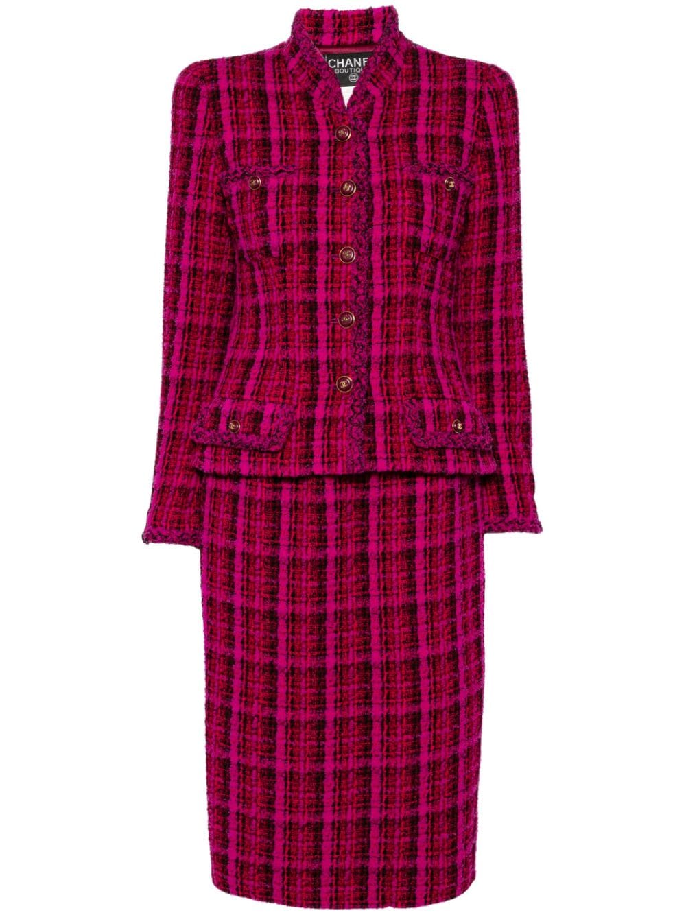 Pre-owned Chanel 1995 Single-breasted Tweed Skirt Suit In Pink