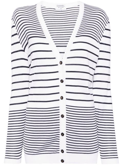 HOT SALE CHANEL 1990-2000s striped cotton cardigan Women