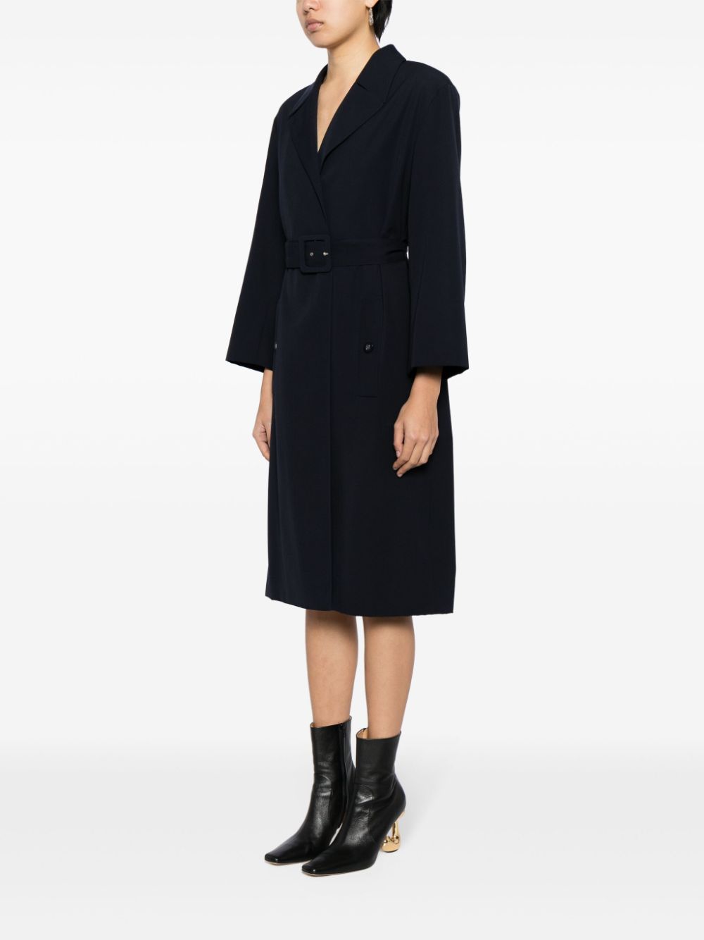 Pre-owned Chanel 1996 Double-breasted Wool Trench Coat In Blue