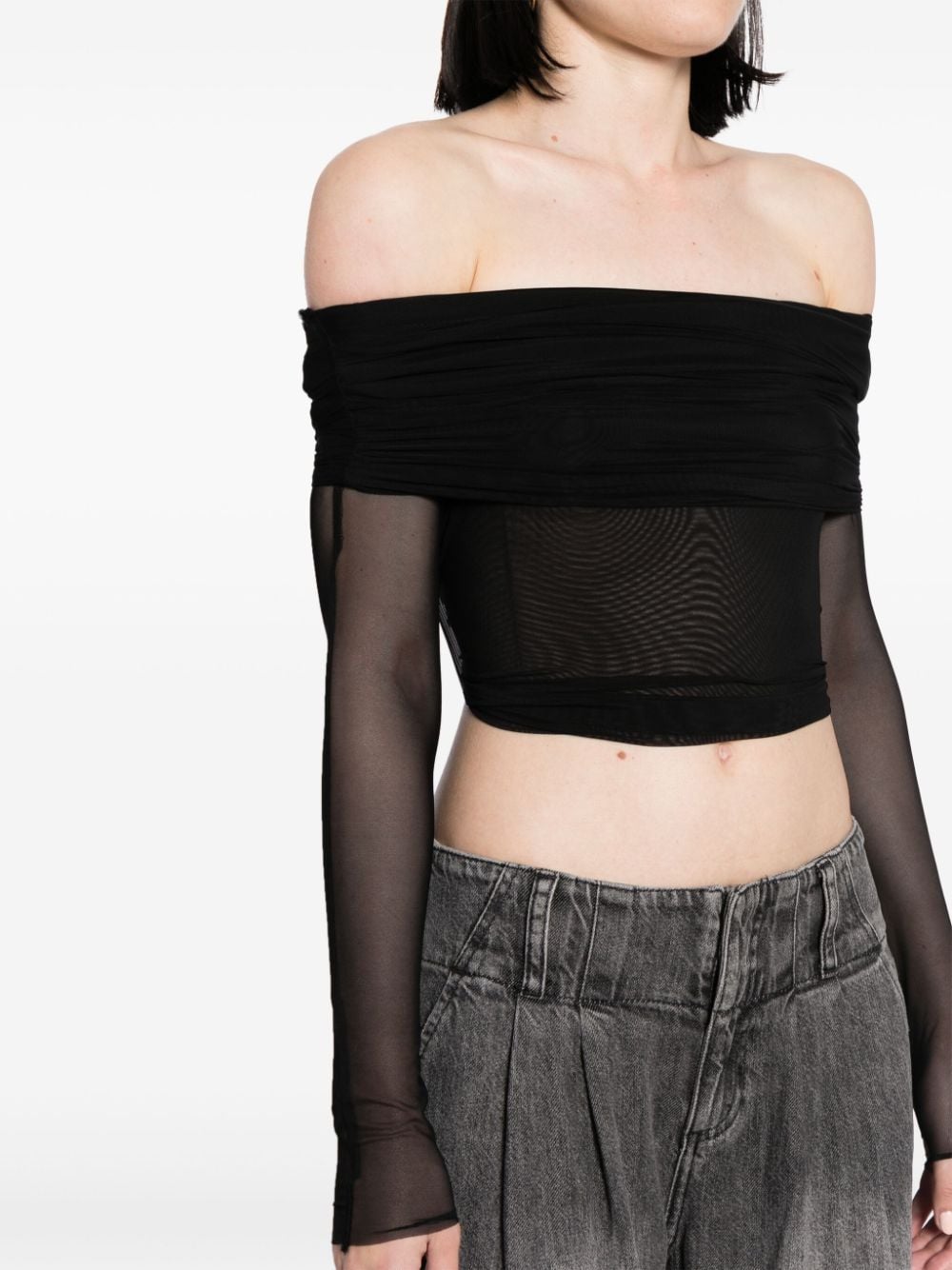 Shop Alice And Olivia Isadola Off-shoulder Cropped Top In Black