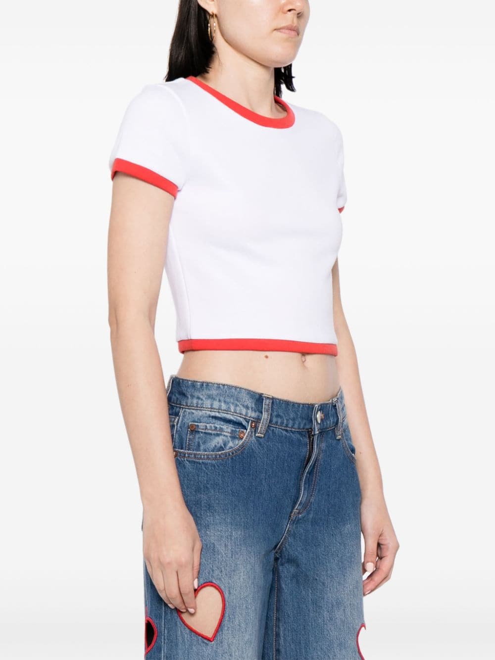 Shop Alice And Olivia Contrast-trim Cropped T-shirt In White